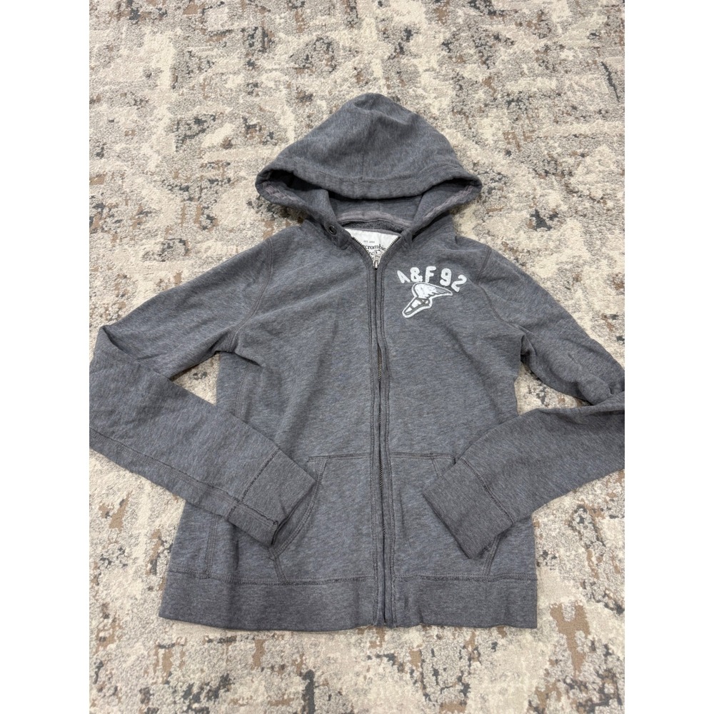 Abercrombie & Fitch Gray Full Zip Hoodie A&F 92 Winged Foot Graphic Medium Y2K